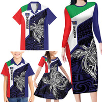 Personalised PNG Bougainville Family Matching Long Sleeve Bodycon Dress and Hawaiian Shirt Bird of Paradise Tattoo Flag Motif - Polynesian Pride