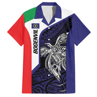 Personalised PNG Bougainville Family Matching Off Shoulder Short Dress and Hawaiian Shirt Bird of Paradise Tattoo Flag Motif - Polynesian Pride