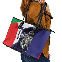 Personalised PNG Bougainville Leather Tote Bag Bird of Paradise Tattoo Flag Motif - Polynesian Pride
