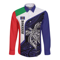 Personalised PNG Bougainville Long Sleeve Button Shirt Bird of Paradise Tattoo Flag Motif - Polynesian Pride