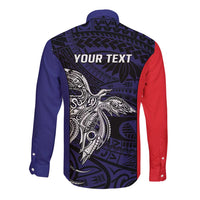 Personalised PNG Bougainville Long Sleeve Button Shirt Bird of Paradise Tattoo Flag Motif - Polynesian Pride