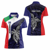 Personalised PNG Bougainville Women Polo Shirt Bird of Paradise Tattoo Flag Motif - Polynesian Pride