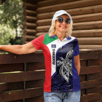 Personalised PNG Bougainville Women Polo Shirt Bird of Paradise Tattoo Flag Motif - Polynesian Pride