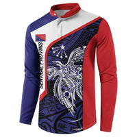 Personalised PNG Central Province Button Sweatshirt Bird of Paradise Tattoo Flag Motif - Polynesian Pride