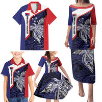 Personalised PNG Central Province Family Matching Puletasi and Hawaiian Shirt Bird of Paradise Tattoo Flag Motif - Polynesian Pride