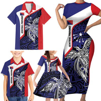Personalised PNG Central Province Family Matching Short Sleeve Bodycon Dress and Hawaiian Shirt Bird of Paradise Tattoo Flag Motif - Polynesian Pride