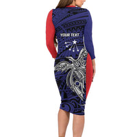 Personalised PNG Central Province Long Sleeve Bodycon Dress Bird of Paradise Tattoo Flag Motif LT9 - Polynesian Pride