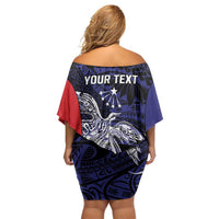 Personalised PNG Central Province Off Shoulder Short Dress Bird of Paradise Tattoo Flag Motif - Polynesian Pride