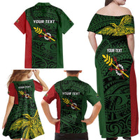 Personalised PNG Chimbu Province Family Matching Off Shoulder Maxi Dress and Hawaiian Shirt Bird of Paradise Tattoo Flag Motif - Polynesian Pride
