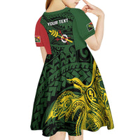 Personalised PNG Chimbu Province Kid Short Sleeve Dress Bird of Paradise Tattoo Flag Motif - Polynesian Pride