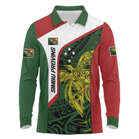 Personalised PNG Chimbu Province Long Sleeve Polo Shirt Bird of Paradise Tattoo Flag Motif - Polynesian Pride