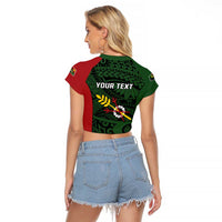 Personalised PNG Chimbu Province Raglan Cropped T Shirt Bird of Paradise Tattoo Flag Motif - Polynesian Pride