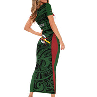 Personalised PNG Chimbu Province Short Sleeve Bodycon Dress Bird of Paradise Tattoo Flag Motif LT9 - Polynesian Pride