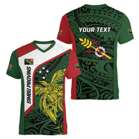 Personalised PNG Chimbu Province Women V-Neck T-Shirt Bird of Paradise Tattoo Flag Motif - Polynesian Pride