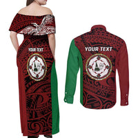 Personalised PNG East New Britain Province Couples Matching Off Shoulder Maxi Dress and Long Sleeve Button Shirt Bird of Paradise Tattoo Flag Motif - Polynesian Pride