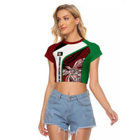 Personalised PNG East New Britain Province Raglan Cropped T Shirt Bird of Paradise Tattoo Flag Motif - Polynesian Pride