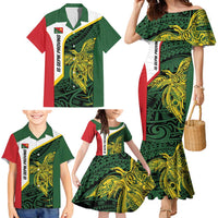 Personalised PNG East Sepik Province Family Matching Mermaid Dress and Hawaiian Shirt Bird of Paradise Tattoo Flag Motif - Polynesian Pride