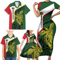 Personalised PNG East Sepik Province Family Matching Short Sleeve Bodycon Dress and Hawaiian Shirt Bird of Paradise Tattoo Flag Motif - Polynesian Pride