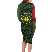Personalised PNG Eastern Highlands Family Matching Long Sleeve Bodycon Dress and Hawaiian Shirt Bird of Paradise Tattoo Flag Motif - Polynesian Pride