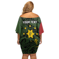 Personalised PNG Eastern Highlands Off Shoulder Short Dress Bird of Paradise Tattoo Flag Motif LT9 - Polynesian Pride