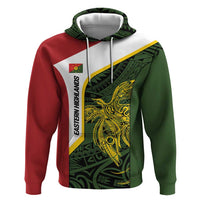 Personalised PNG Eastern Highlands Zip Hoodie Bird of Paradise Tattoo Flag Motif - Polynesian Pride