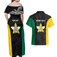 Personalised PNG Enga Province Couples Matching Off Shoulder Maxi Dress and Hawaiian Shirt Bird of Paradise Tattoo Flag Motif - Polynesian Pride