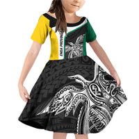 Personalised PNG Enga Province Family Matching Off Shoulder Short Dress and Hawaiian Shirt Bird of Paradise Tattoo Flag Motif - Polynesian Pride