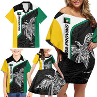 Personalised PNG Enga Province Family Matching Off Shoulder Short Dress and Hawaiian Shirt Bird of Paradise Tattoo Flag Motif - Polynesian Pride