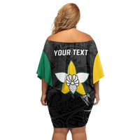 Personalised PNG Enga Province Family Matching Off Shoulder Short Dress and Hawaiian Shirt Bird of Paradise Tattoo Flag Motif - Polynesian Pride