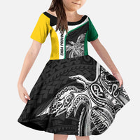 Personalised PNG Enga Province Kid Short Sleeve Dress Bird of Paradise Tattoo Flag Motif - Polynesian Pride
