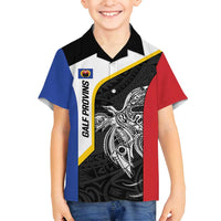 Personalised PNG Gulf Province Family Matching Off Shoulder Short Dress and Hawaiian Shirt Bird of Paradise Tattoo Flag Motif - Polynesian Pride