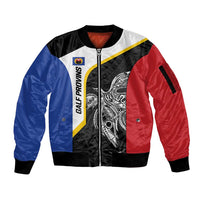 Personalised PNG Gulf Province Sleeve Zip Bomber Jacket Bird of Paradise Tattoo Flag Motif - Polynesian Pride