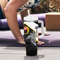 Personalised PNG Gulf Province Tumbler With Handle Bird of Paradise Tattoo Flag Motif - Polynesian Pride