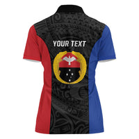 Personalised PNG Gulf Province Women Polo Shirt Bird of Paradise Tattoo Flag Motif - Polynesian Pride
