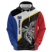 Personalised PNG Gulf Province Zip Hoodie Bird of Paradise Tattoo Flag Motif - Polynesian Pride