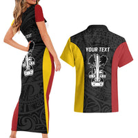 Personalised PNG Madang Province Couples Matching Short Sleeve Bodycon Dress and Hawaiian Shirt Bird of Paradise Tattoo Flag Motif - Polynesian Pride