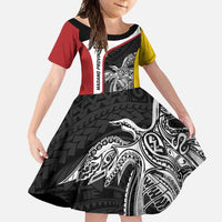 Personalised PNG Madang Province Family Matching Short Sleeve Bodycon Dress and Hawaiian Shirt Bird of Paradise Tattoo Flag Motif - Polynesian Pride