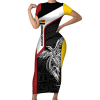 Personalised PNG Madang Province Family Matching Short Sleeve Bodycon Dress and Hawaiian Shirt Bird of Paradise Tattoo Flag Motif - Polynesian Pride
