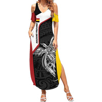 Personalised PNG Madang Province Family Matching Summer Maxi Dress and Hawaiian Shirt Bird of Paradise Tattoo Flag Motif - Polynesian Pride