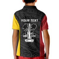 Personalised PNG Madang Province Kid Polo Shirt Bird of Paradise Tattoo Flag Motif - Polynesian Pride