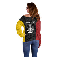 Personalised PNG Madang Province Off Shoulder Sweater Bird of Paradise Tattoo Flag Motif - Polynesian Pride