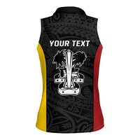 Personalised PNG Madang Province Women Sleeveless Polo Shirt Bird of Paradise Tattoo Flag Motif - Polynesian Pride