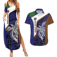 Personalised PNG Manus Province Couples Matching Summer Maxi Dress and Hawaiian Shirt Bird of Paradise Tattoo Flag Motif - Polynesian Pride