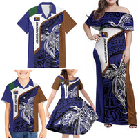 Personalised PNG Manus Province Family Matching Off Shoulder Maxi Dress and Hawaiian Shirt Bird of Paradise Tattoo Flag Motif - Polynesian Pride