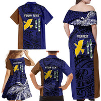 Personalised PNG Manus Province Family Matching Off Shoulder Maxi Dress and Hawaiian Shirt Bird of Paradise Tattoo Flag Motif - Polynesian Pride