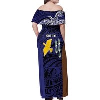 Personalised PNG Manus Province Family Matching Off Shoulder Maxi Dress and Hawaiian Shirt Bird of Paradise Tattoo Flag Motif - Polynesian Pride