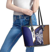 Personalised PNG Manus Province Leather Tote Bag Bird of Paradise Tattoo Flag Motif - Polynesian Pride
