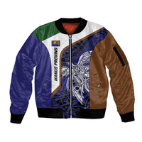 Personalised PNG Manus Province Sleeve Zip Bomber Jacket Bird of Paradise Tattoo Flag Motif - Polynesian Pride