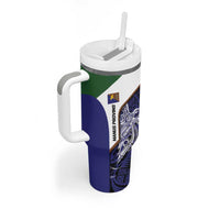 Personalised PNG Manus Province Tumbler With Handle Bird of Paradise Tattoo Flag Motif - Polynesian Pride