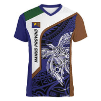 Personalised PNG Manus Province Women V-Neck T-Shirt Bird of Paradise Tattoo Flag Motif - Polynesian Pride